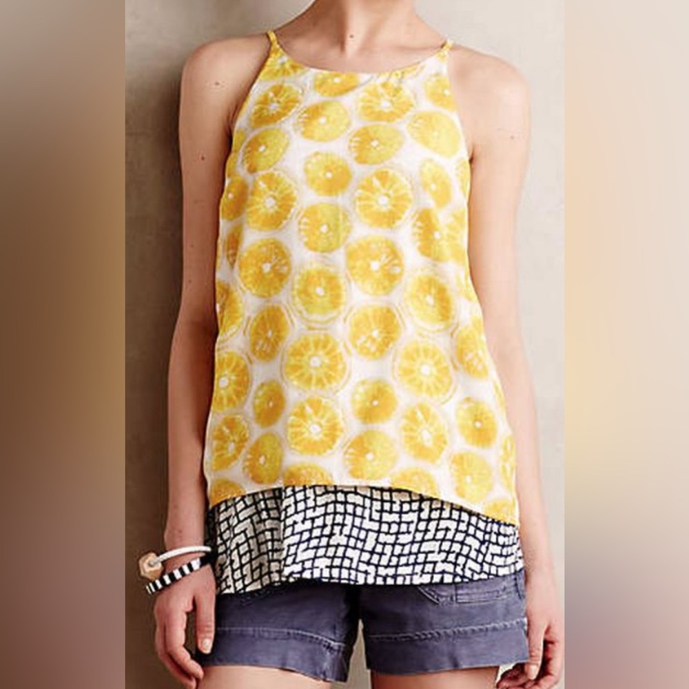 Anthropology porridge lemon print layered swing top 🍋